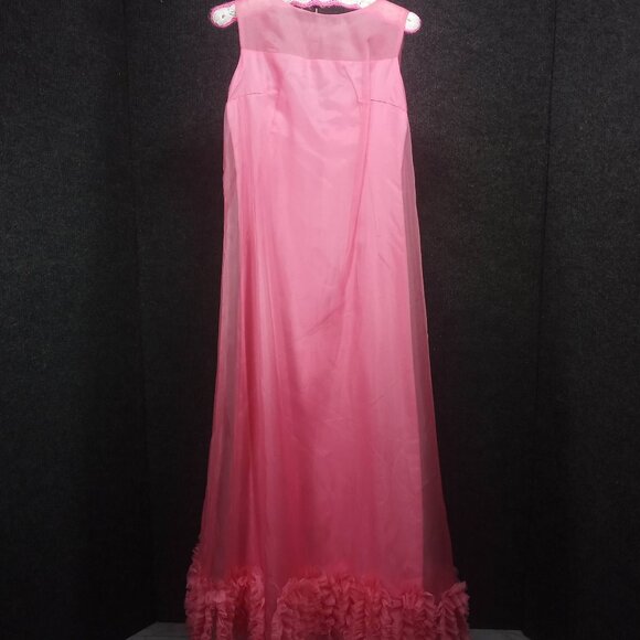 1960's Vintage Pink Chiffon Ruffle Full Length Gown - Created by Emma Domb - Picture 1 of 11